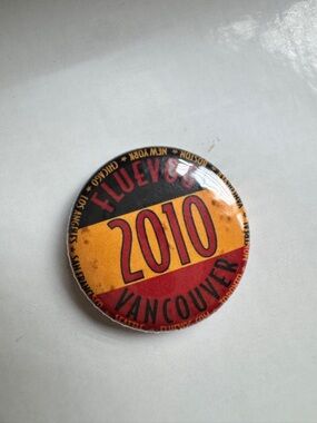 Fluevog 2010 Vancouver Round Button Pin - Red & Yellow